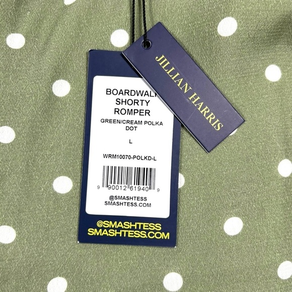 Smash + Tess Green and Cream Polka Dot Boardwalk Shorty Romper Size Large - Picture 5 of 5